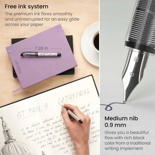 Arteza® Medium Black Disposable Fountain Pens, 12ct.